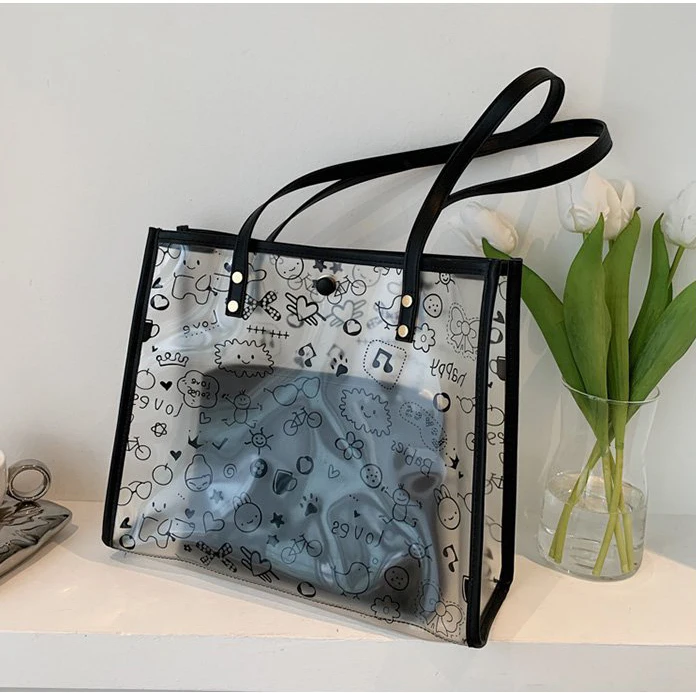 Custom Logo Large Capacity Transparent Women PVC Plastic Shoulder Bag handbags