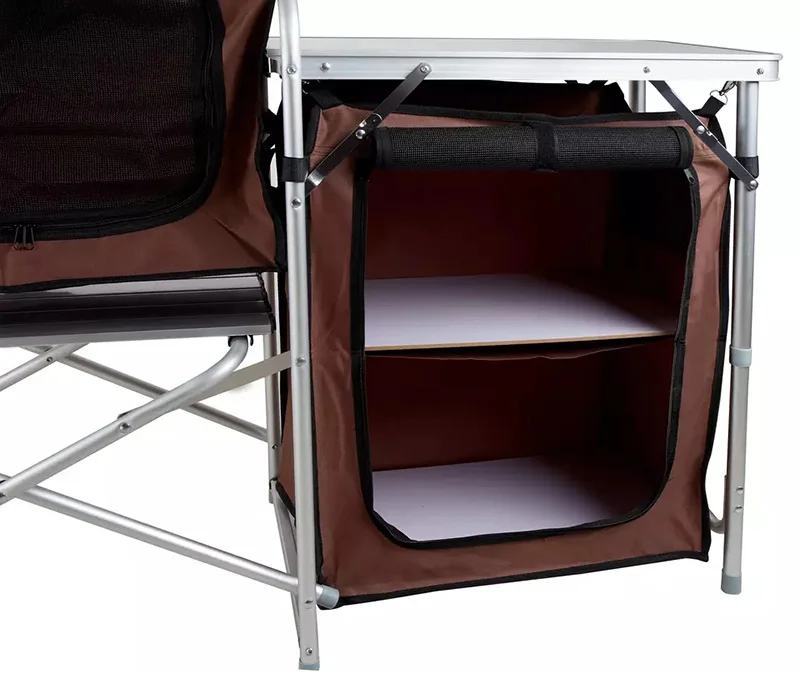 Folding Cooking Table Outdoor Portable Aluminum Camping Kitchen with Storage Organizer Windscreen Hook for BBQ Party