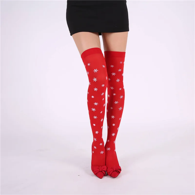 Lady girls holiday stockings for performance trendy over knee high print pattern Christmas women socks