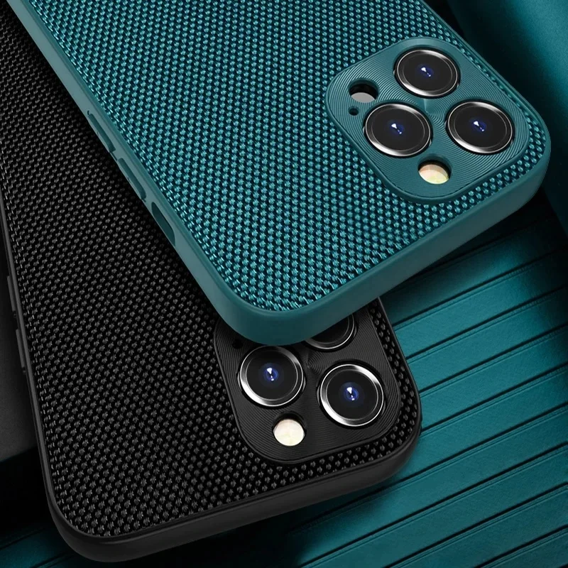 Luxury Nylon Cloth Fabric phone Case For iPhone 14 13 12 11 Pro Max Mini XR XS X R Soft Bumper Shield Hard Full Cover