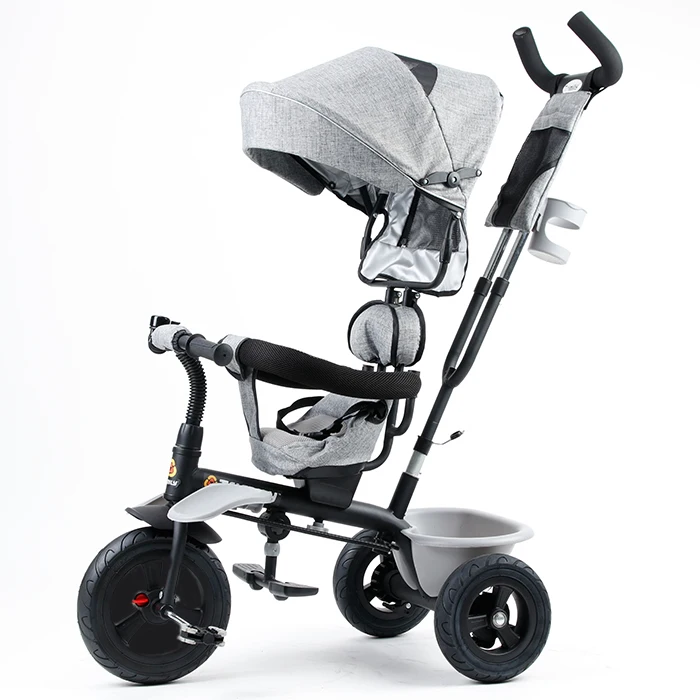 T307 Four Wheel Child Tricycle Push Bar Canopy - Adjustable Parent Push Handle - Toddler Ride-On Toy Car Child Tricycle