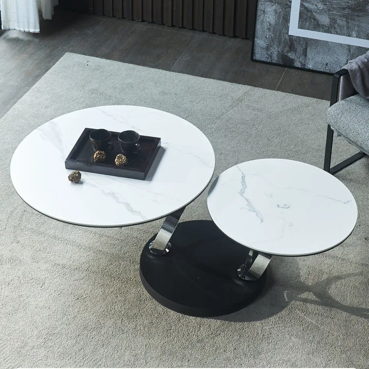 Marble round telescopic rotating table fixed creative wholesale household tea table living room coffee table modern