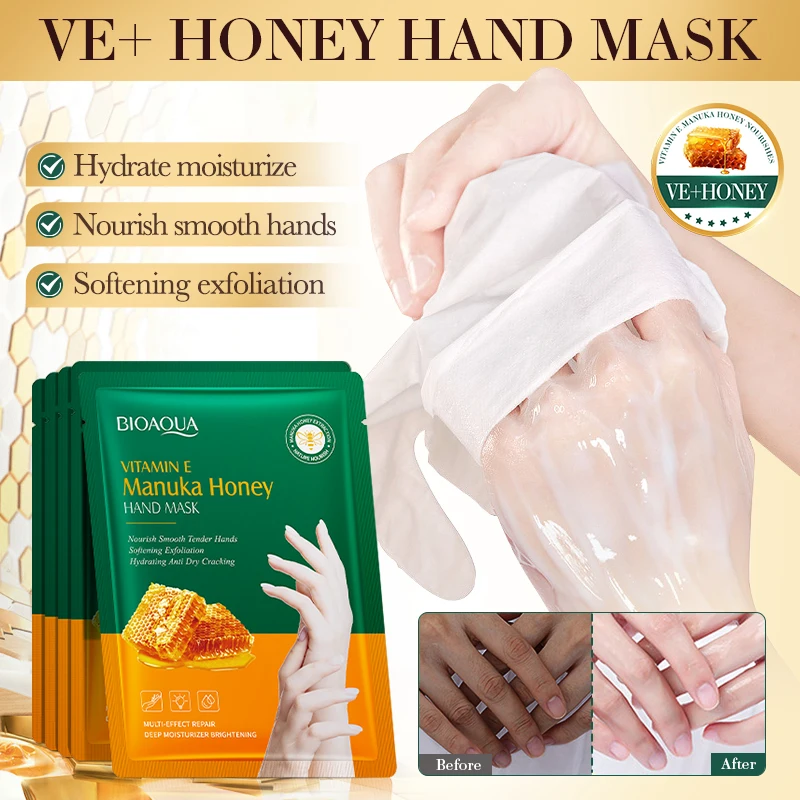 BIOAQUA Skin Care Vitamin E Manuka Honey Nourishing Hand Mask Moisturizing Repair Dry Cracked Whitening Hand Beauty Products