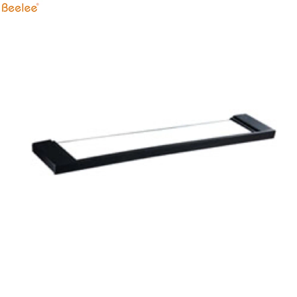 Beelee BA1104B SUS304 Stainless Steel Black Single Tier Shower Glass Shelf Bathroom Corner Shelf