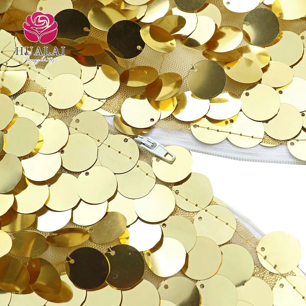 custom matte sparkly champagne big payette sequin shiny simmer round fitted arbor arch backdrop stand cover for wedding party