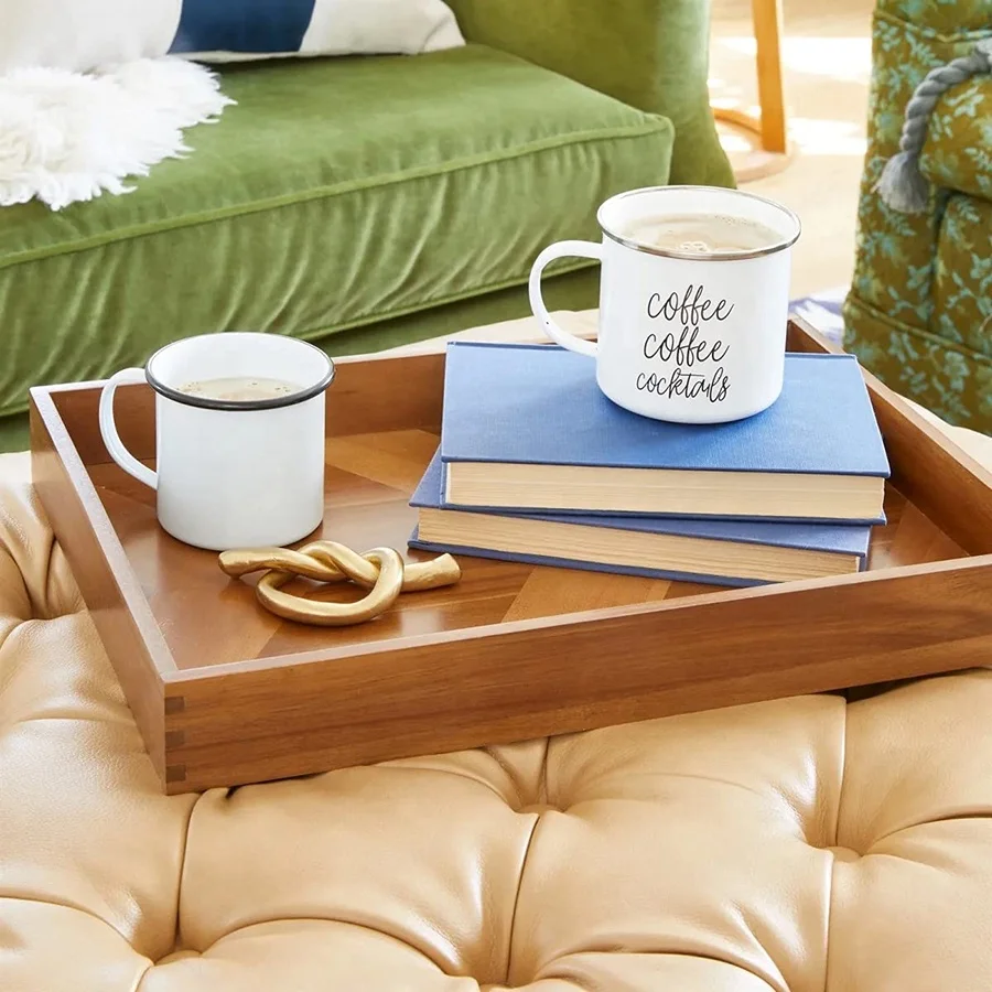 Luxury wholesale premium wood serv tray plate 2 pcs wooden serving tray set with handles