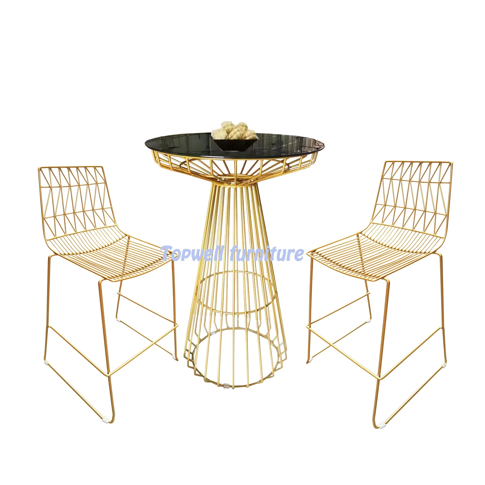 Wholesale High Quality round gold cocktail table gold metal glass wire bar table for wedding banquet tables outdoors Furniture