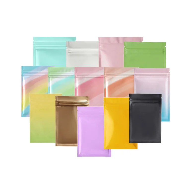 In Stock and Custom Flat 3 Side Seal Multi Colored Smell Proof Resealable Ziplock Mylar Bags For Food Packaging