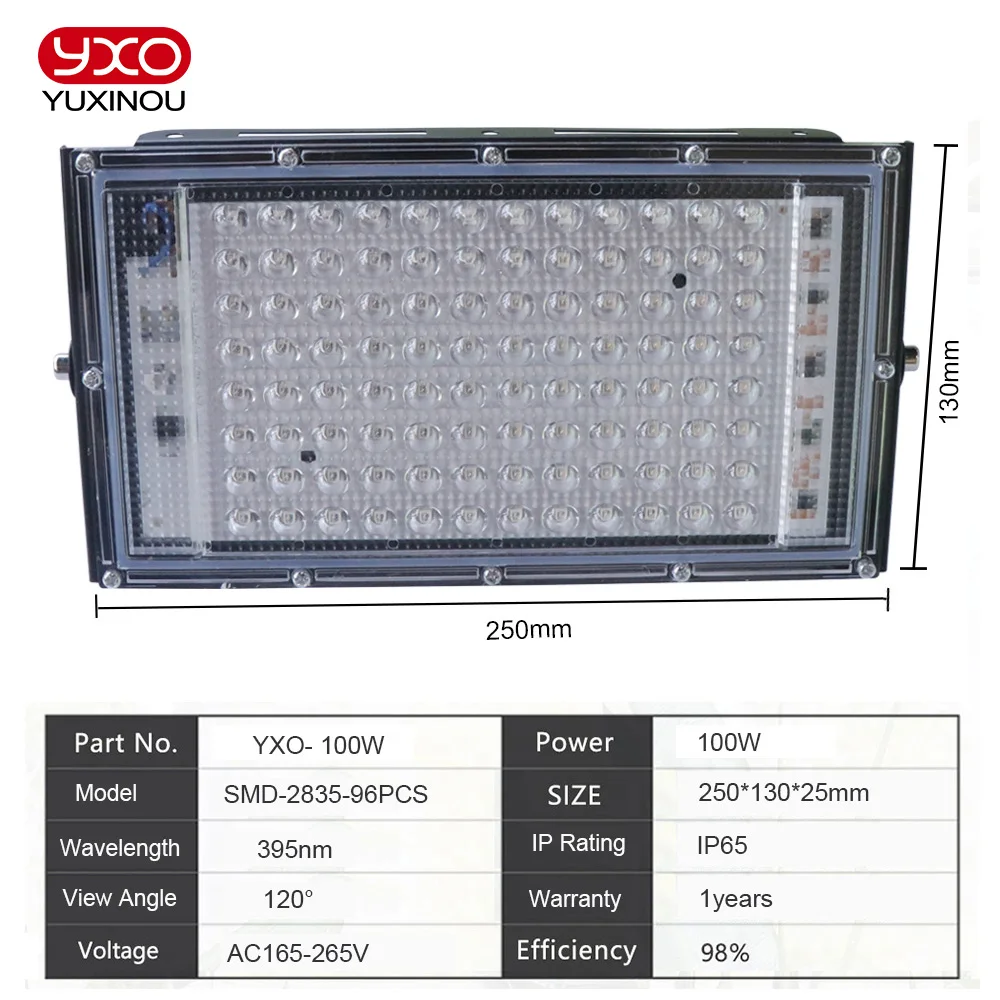 50W 100W 200W UV Black Light  Purple LED FloodLight IP65 High Waterproof 395NM Ultraviolet Flood Light