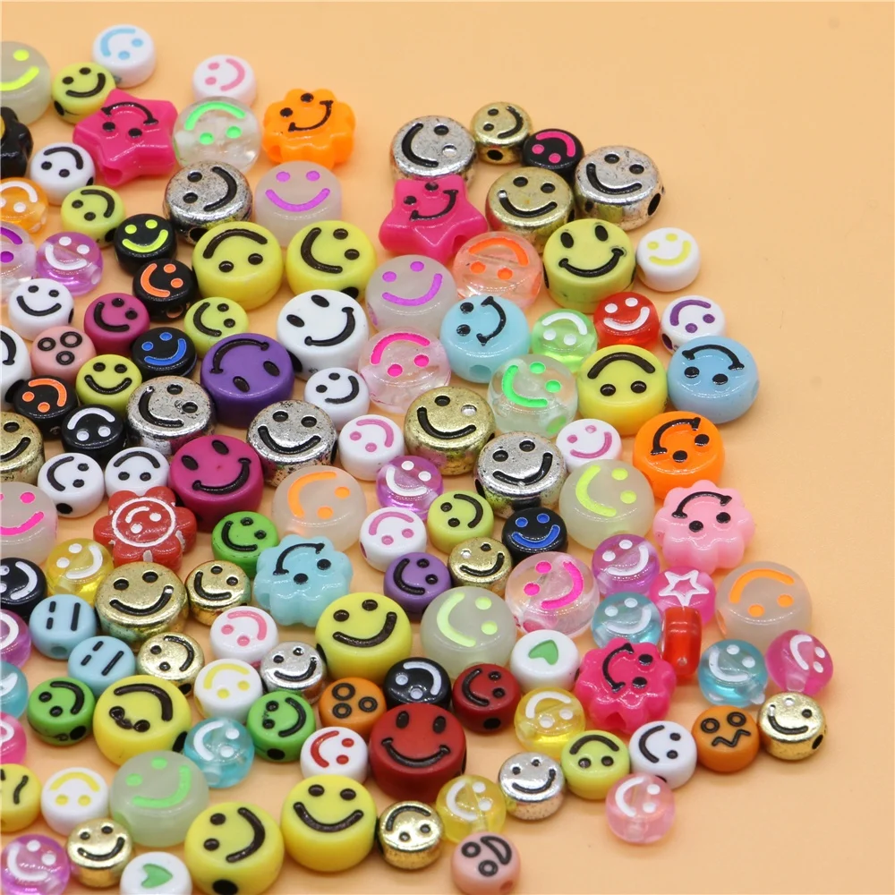 Multi Shape Square Round Star Flower and Various Color Gold Silver White Black Letter Smile Number Beads Spacer for DIYJewellery