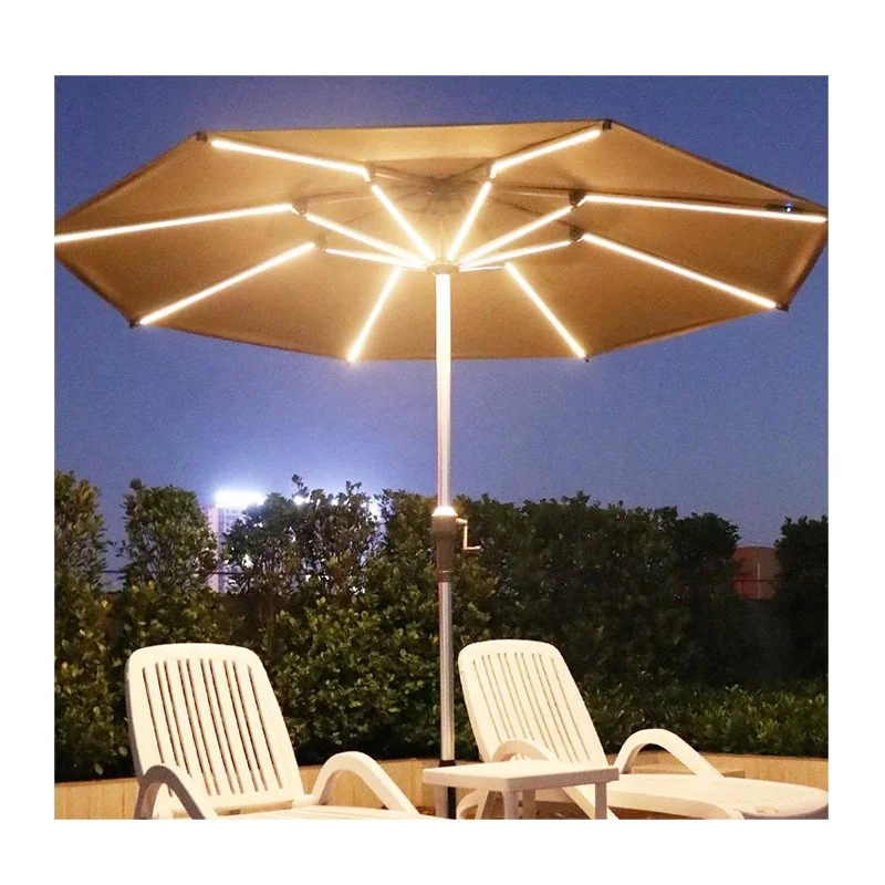 Table & Chair Insertable Solar led Garden Umbrella Center Column Patio parasol with Solar led