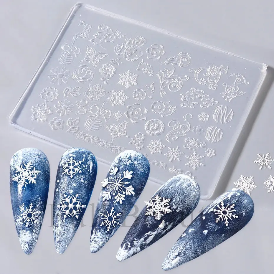 Butterfly Silicone Nail Carving Mold Snowflakes Mould Stamping Plate Durable Gel Print Stencils Varnish Template Manicure Tool