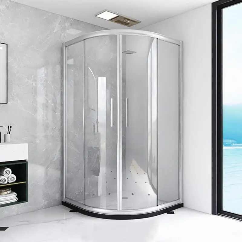 Bathroom Corner Tempered Glass Sliding Shower Stall Enclosure