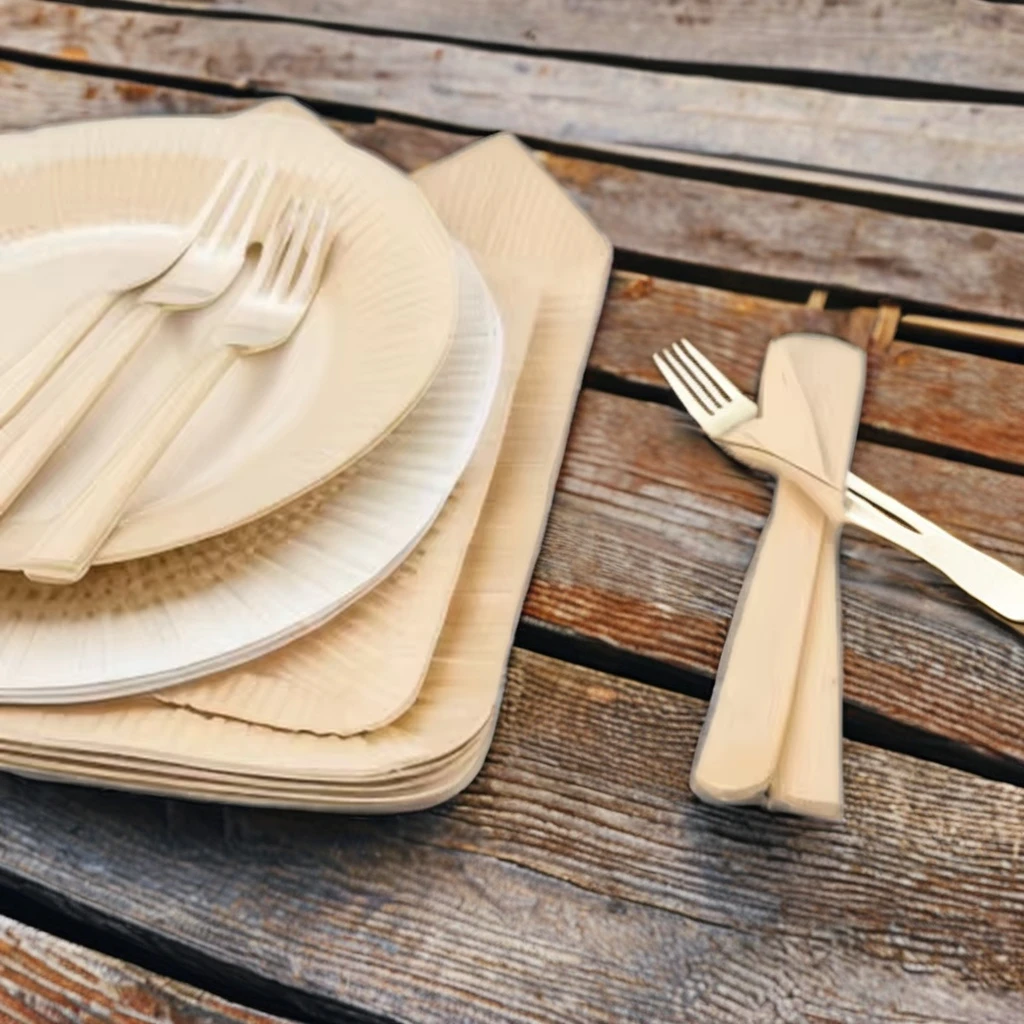 Bamboo Disposable Compostable Tableware Set for Travel Events