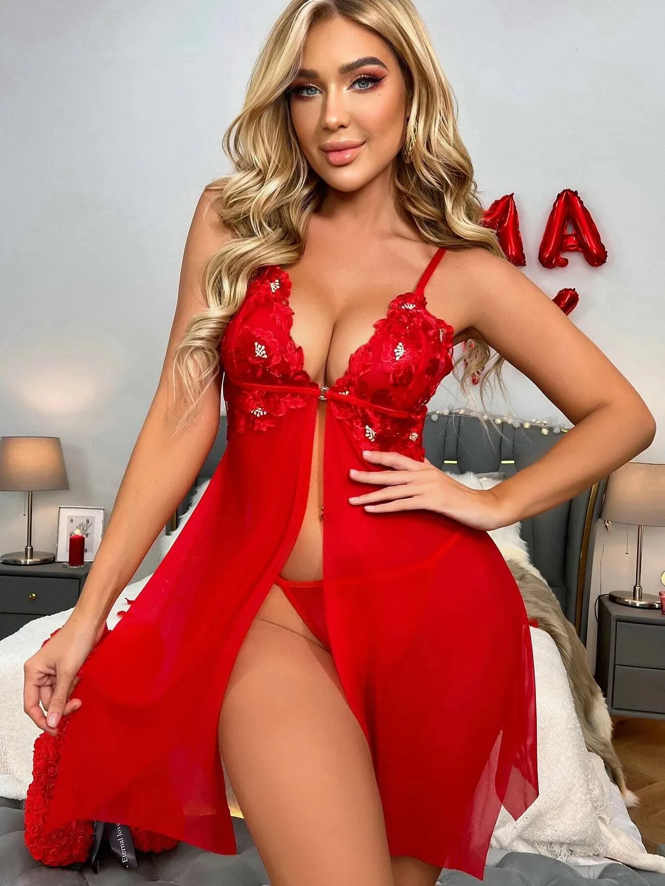 Wholesale Private Label Ladies Women Red Black Sexy Sheer Mesh Lace Valentine Fat Girl Plus Size Lingerie Xxxl