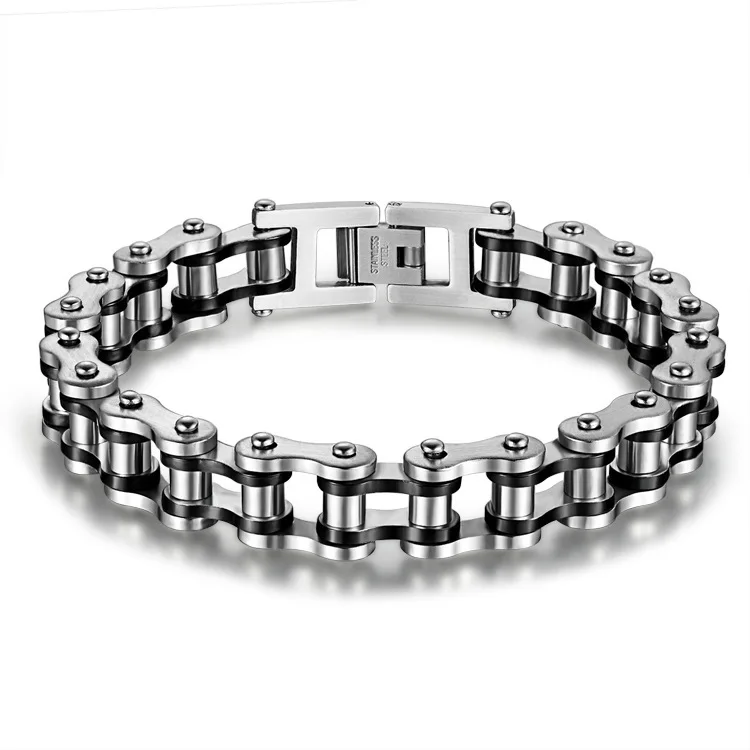 Wholesale cool bracelet men Silver gold two tones stainless steel  motorcycle bike chain bracelet