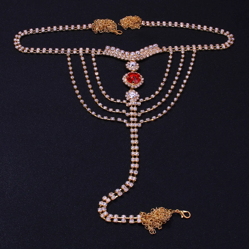 2023 Dainty Fashion Sparkling Rhinestone T Shape Body Chain Body Accessories Glittering Crystal Diamond Belly Waist Chain