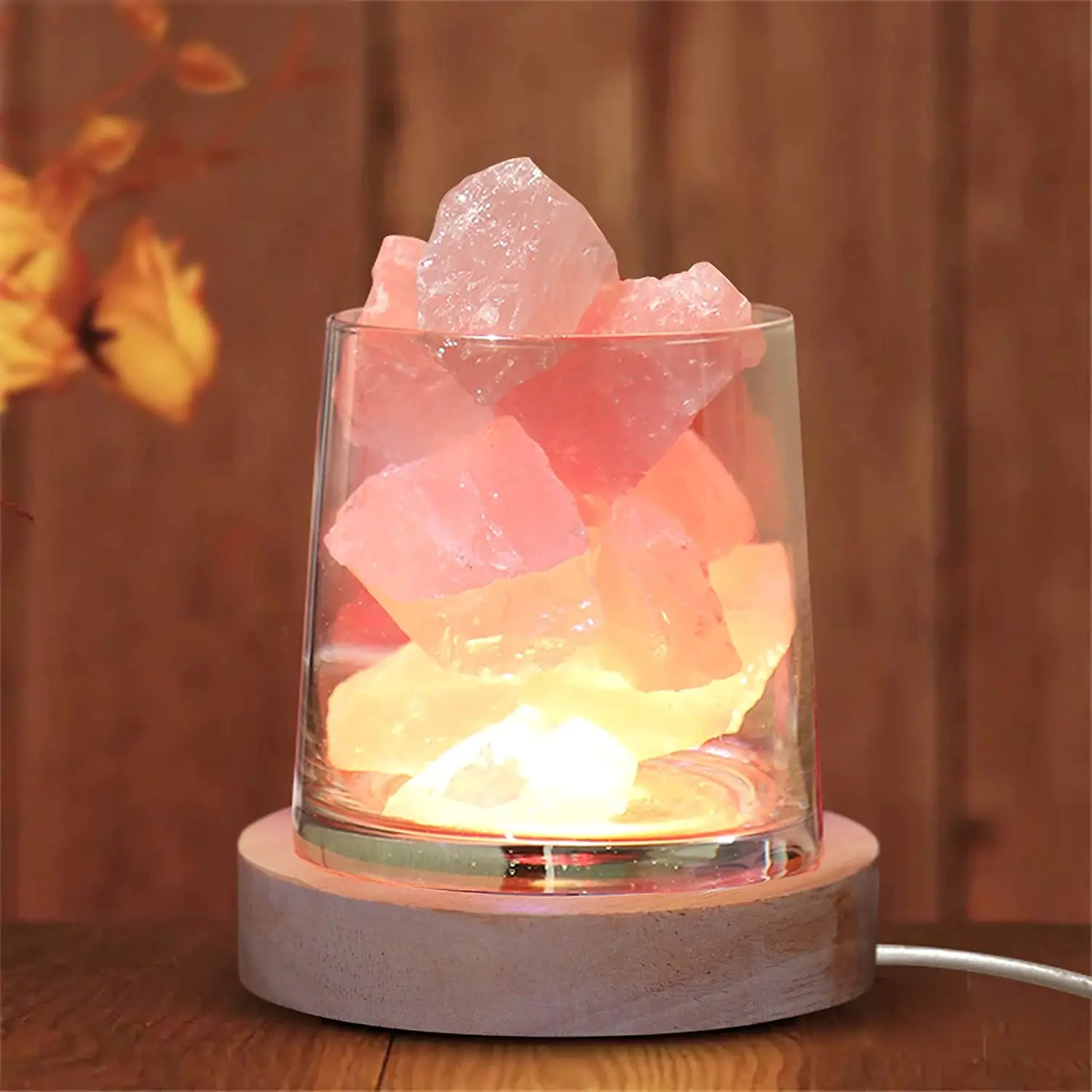 TIANHUA Wholesale Dimmer Switch 15w Bulb Wooden Base Decoration Natural Crystal Rock Stone Pink Himalayan Salt Lamps