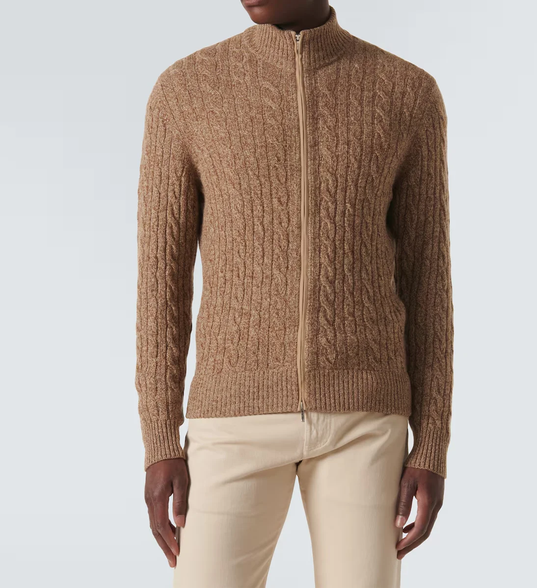 Pure Cashmere Sweater Turtle Neck Two-way Zipper Cable Cardigan Chunky Sweaters For Man Knitwear Knit Men Sweater Cardigan