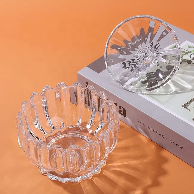 Hot Sale industry china wholesale crystal glass candle jar Transparent stripe circle crystal jar for candy crystal jar with lid