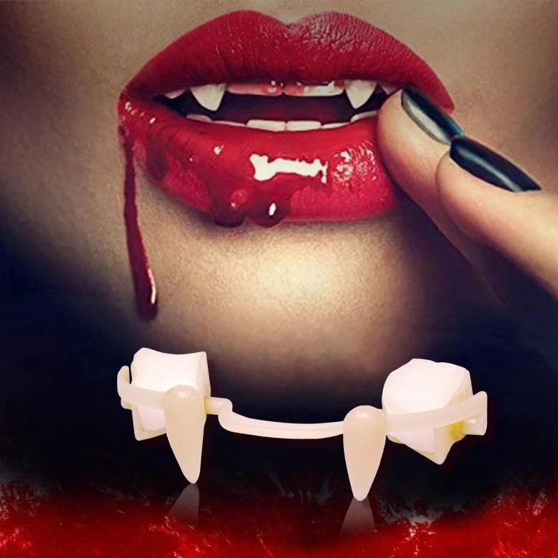 Halloween Decoration Vampire Teeth Retractable Zombie Safety Soft Silicone Fangs Horror Bloody Party