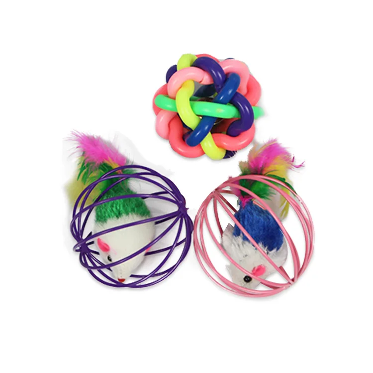 Funny Playing Colorful  Cat Mouse Toy Cat Toy Ball Feather Kitten Toys