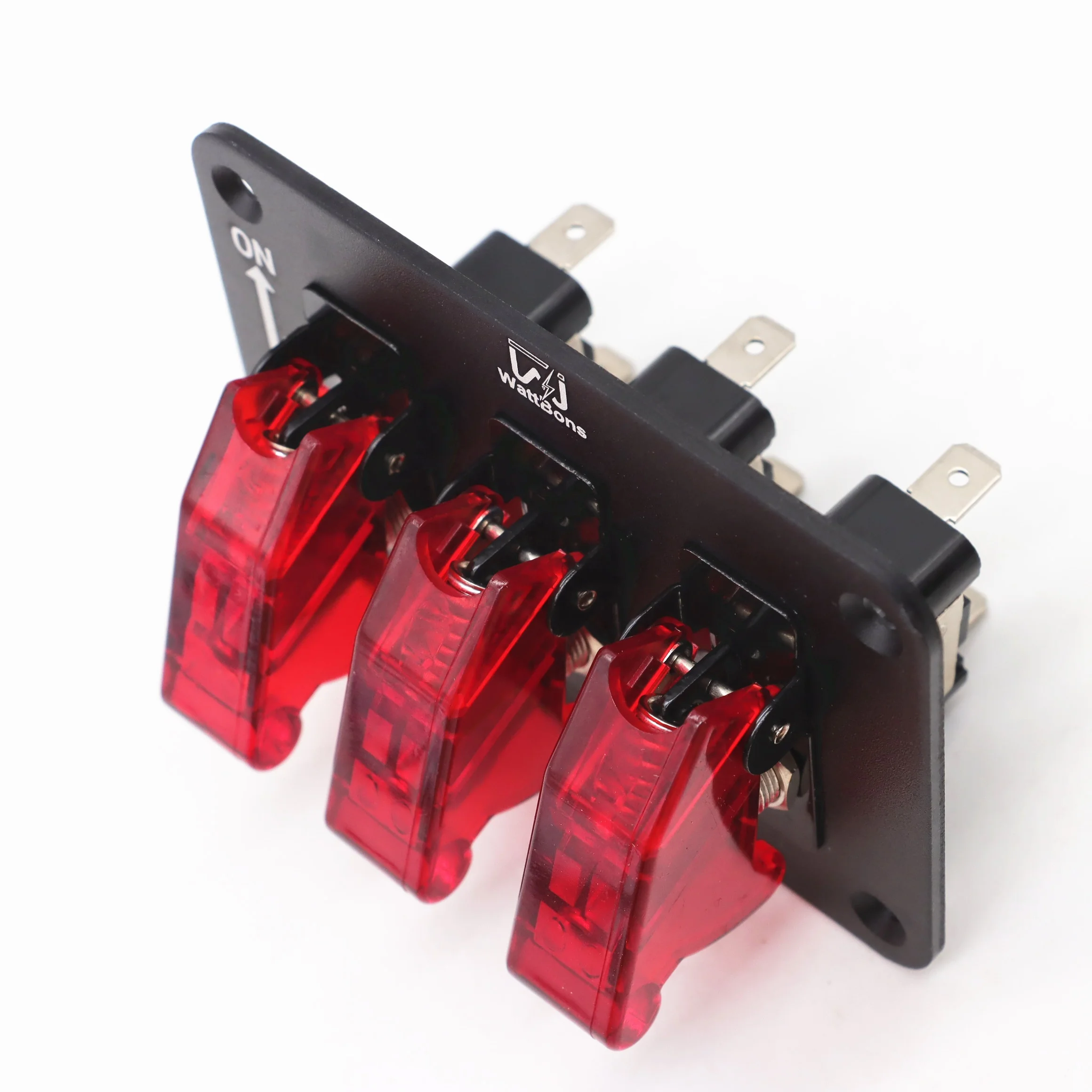 WattBons 3 Gang Toggle Switch on off on 12V Toggle Light Switch Panel with LED Light and Flip Cover Switch Plate