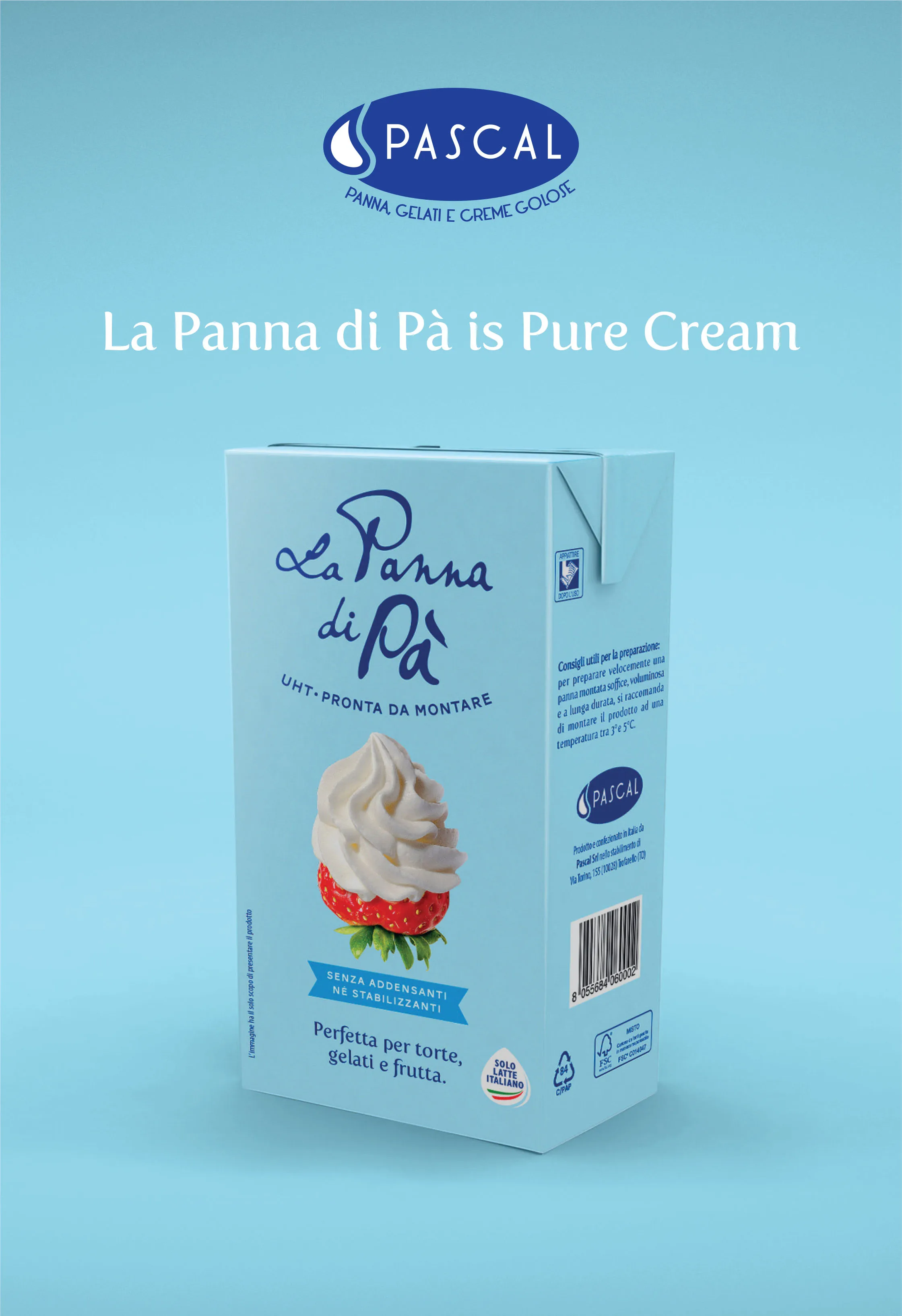 High quality Italian Cooking Cream La panna di Pa 26% Fat Heavy White brick 1L for HORECA and shop