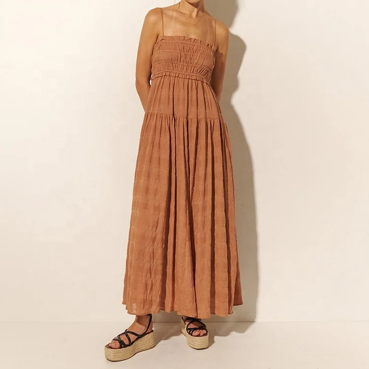 Tongrui OEM/ODM Women Clothing Summer Solid Color Cotton Linen Dresses Spaghetti-strap Casual Sling Midi Dress For Ladies