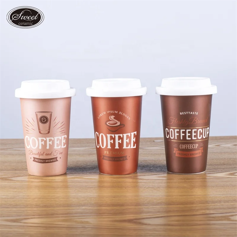 Latest Trending 400ml Custom Coffee Golden Water MoM Dad Gift Mug Ceramic Travel Cups Mugs With Silicone Lid