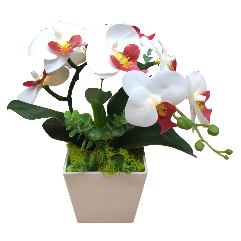 Fashion Indoor Decoration Real Touch 3D PU Artificial Flower White Orchid with White LED light Wholesale price