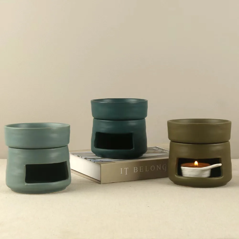 Wholesale Custom Round shape White Tea light Ceramic Wax Burner with Dish Incense burner Ceramic oil burners