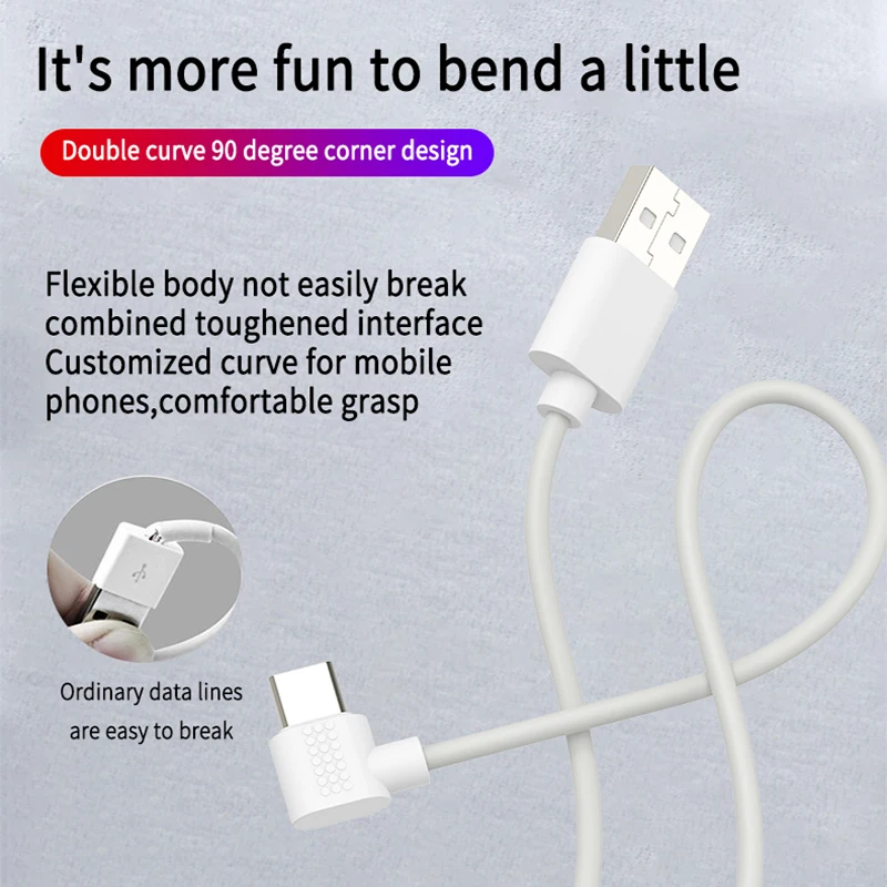 OEM ODM 1.2M 3A 5PIN TPE Fast usb a to type c right 90 degree angle usb cable