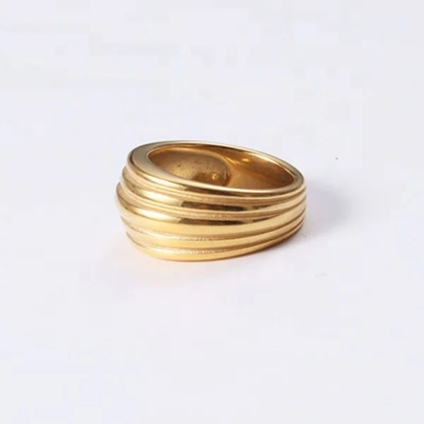 Layers Stainless Steel Luxury 18K Gold Plated Women Fashion Antique Signet Index Ring