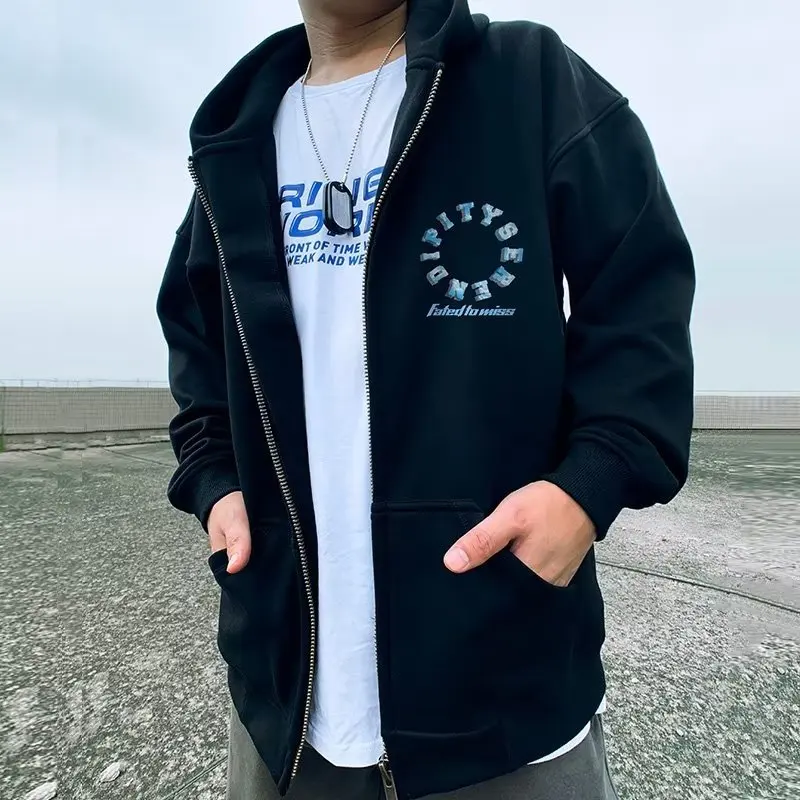 Full Zip Up Hoodie French Terry Heavy 100% Cotton Custom Hoodies With Zipper Black Full Zip Hoodie