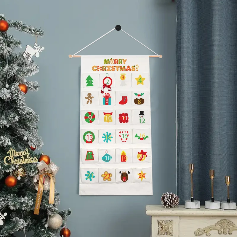 Customized DIY Christmas Advent Calendar Sublimation Blank Xmas Calendar with Pockets Wall Hanging Bag for Xmas Decoration