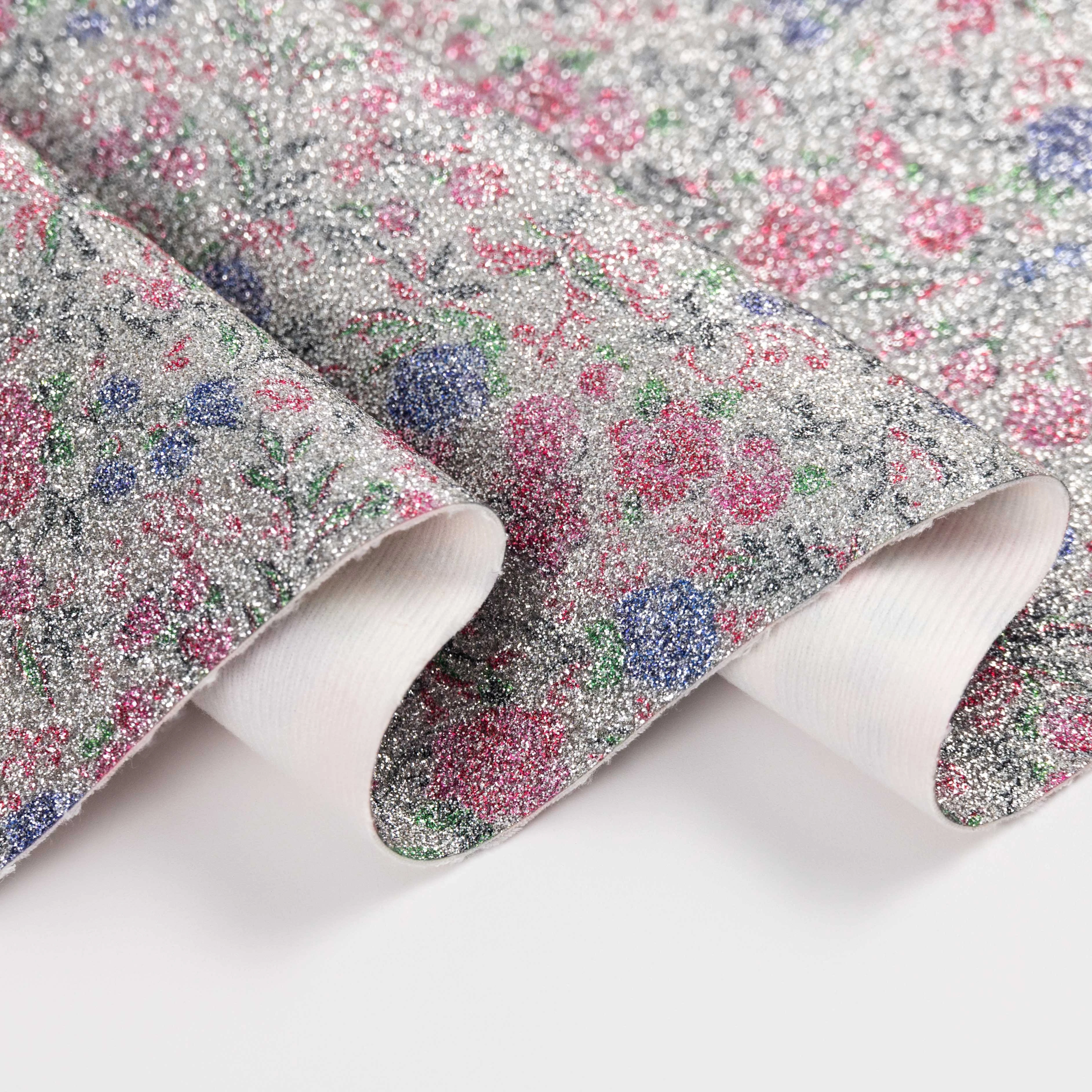 HONGHAO  Glitter Pu Leather Fabric Printed Leather Rose Artificial Leather Fabric