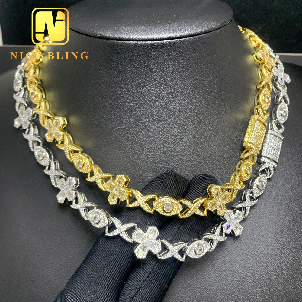 Custom Hip Hop Jewelry Necklace Eye Cross Iced Out Cuban Link Chian Cubic Zirconia Necklace