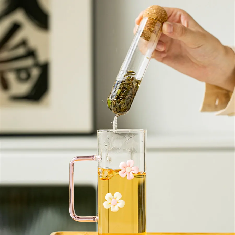 Modern Heat Resistant High Borosilicate Glass Tea Tube Infuser Filter with Eco-Friendly Cork Lid