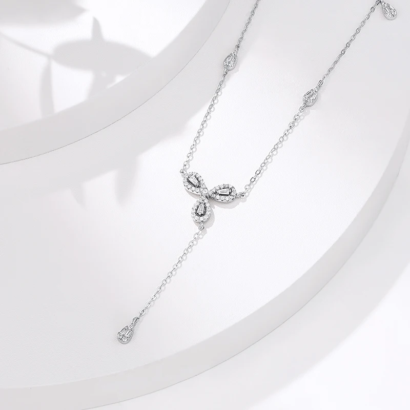 Wholesale Simple Rhodium Plated Necklace  Luxury Delicate Silver 925 Y Shaped Necklace For Women