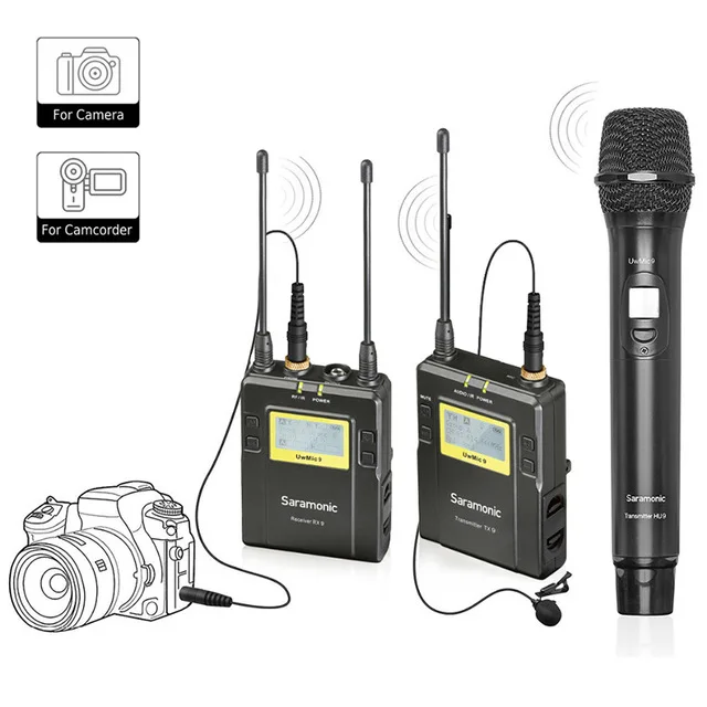 Saramonic UWMIC9 Broadcast UHF Camera Wireless Lavalier Microphone System Transmitters Receiver for DSLR Camcorder camera