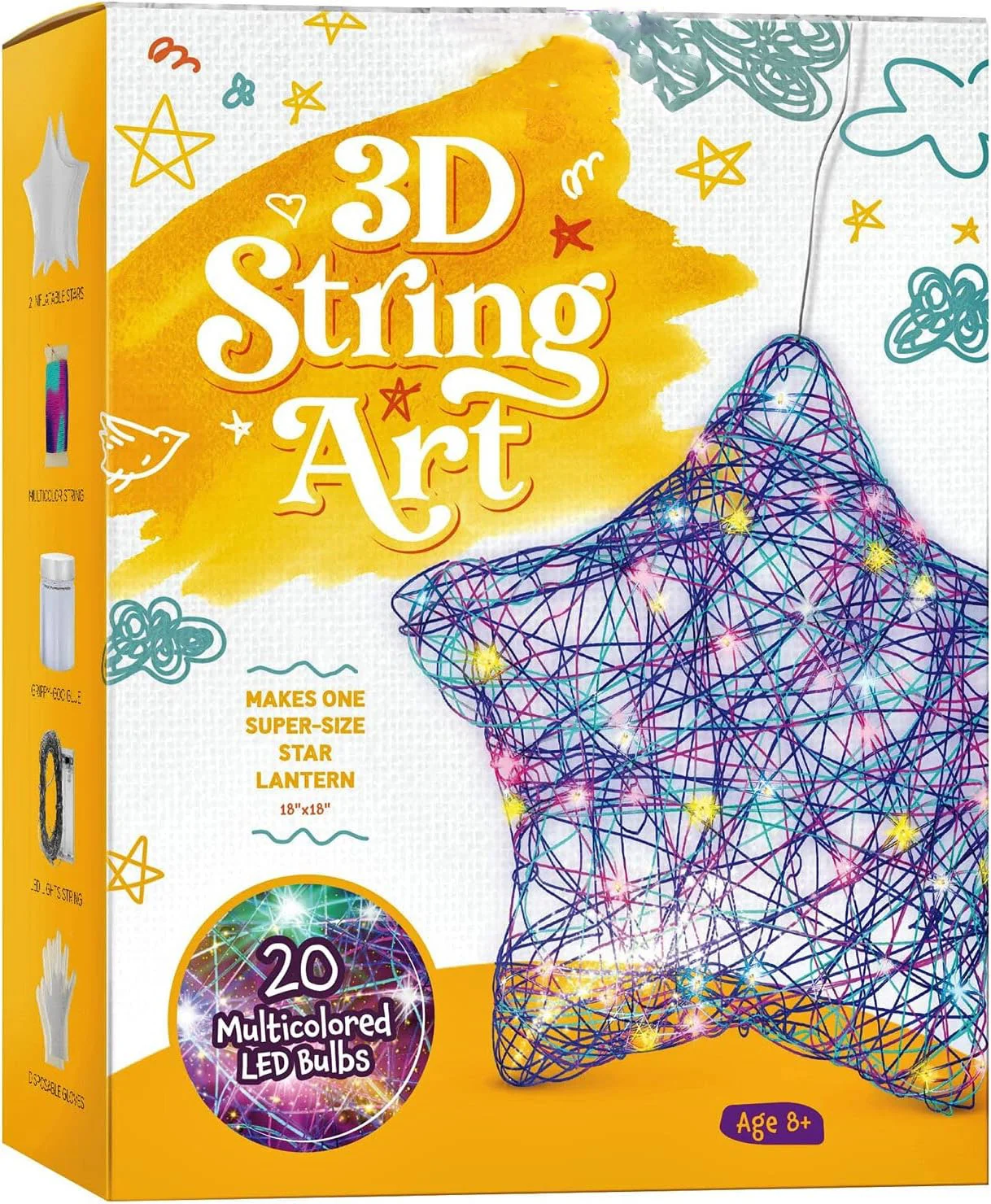 Perfect Kraft DIY Arts & Craft Kits Makes a Light-Up Star Lantern 3D String Art Kit for Kids with 20 Multi-Colored LED Bulbs