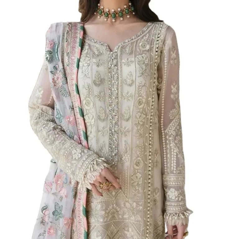 Пакистанское самое популярное в 2024 летнее платье из хлопка Salwar Kameez с тяжелой вышивкой элегантное женское длинным рукавом