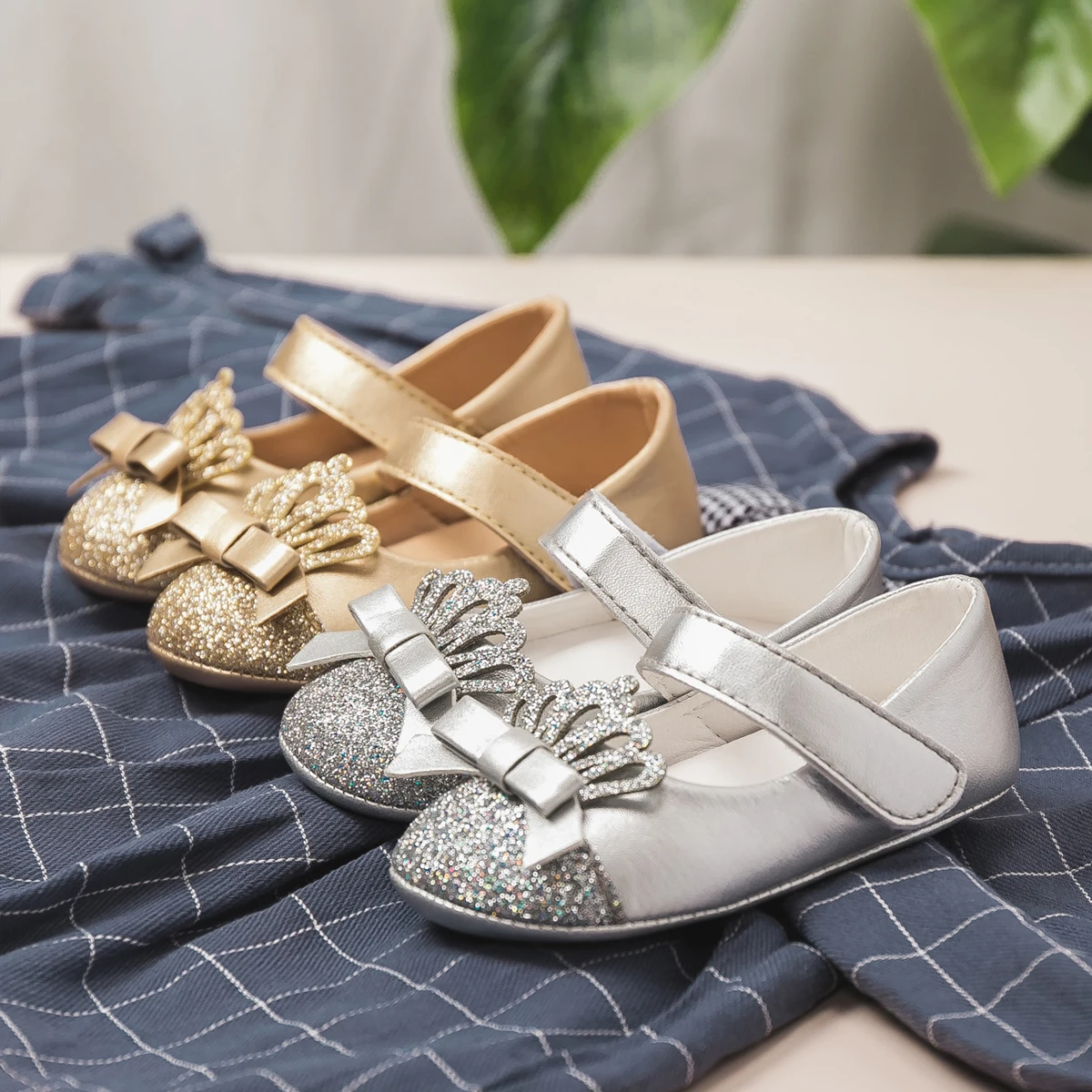 Baby Girl Infant Bling Princess Shoes Anti-Slip Rubber Soft Sole Baby Dress Shoes Light Leather Cotton