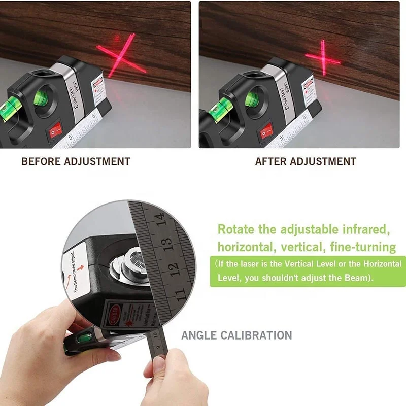 Standard Cross Line Laser 8 feet Measure Tape Ruler Tool Adjusted Metric Rulers Multipurpose Line Laser Level Kit