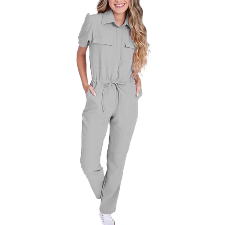 Best Price Custom women one piece jumpsuits short sleeve casual jumpsuit nursing scrubs