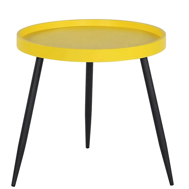 Factory Cheap Price Scandinavian Modern Plastic Side Table Tea Table For Living Room Round Tray Coffee Table With Metal Leg