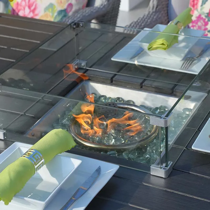 6 seat Modern Ice Bucket Gas Fire Pit Rectangular Dining Set-Brown Outdoor Rattan Furniture Chairs And Tables