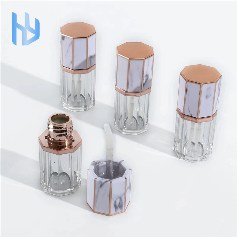 Low Moq Custom Popular Sexangle Marble Lip Gloss Tube