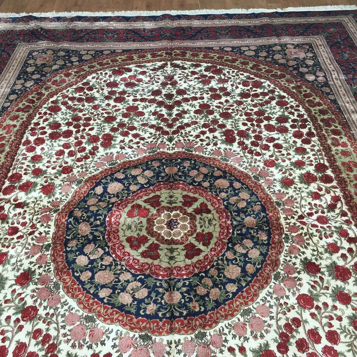 Big Size Oriental Chinese Antique Carpet Large Handmade Hand Knotted Silk Rugs for Living Room with Peony Design